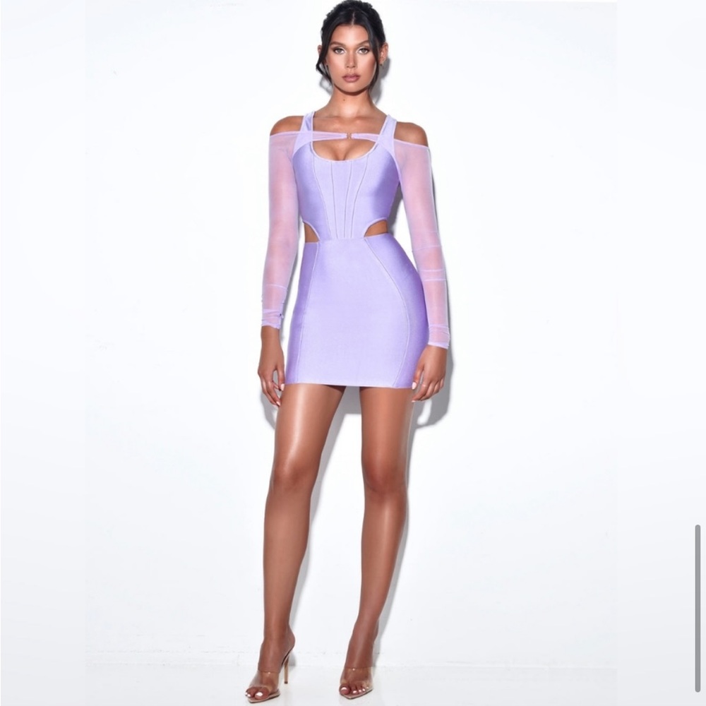 Miss circle Ohana lavender mini bodycon dress mesh sleeves small